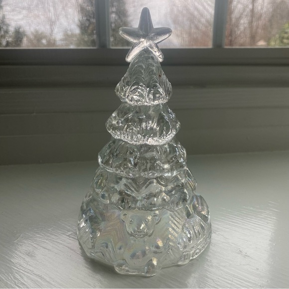 Vintage Iridescent Carnival Glass Christmas Tree With Presents and Teddy Bear - Picture 1 of 6